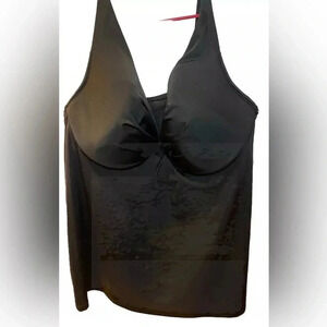 Swim by Cacique Tankini Top w/ Underwire Bra Womens 44F Black Lane Bryant